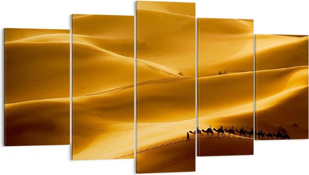 Bild auf Leinwand - Leinwandbild - Afrika Sahara Kamel Landschaft - 160x85cm - Wand Bild - Wanddeko - Leinwanddruck - Bilder - Kunstdruck - Wanddek...