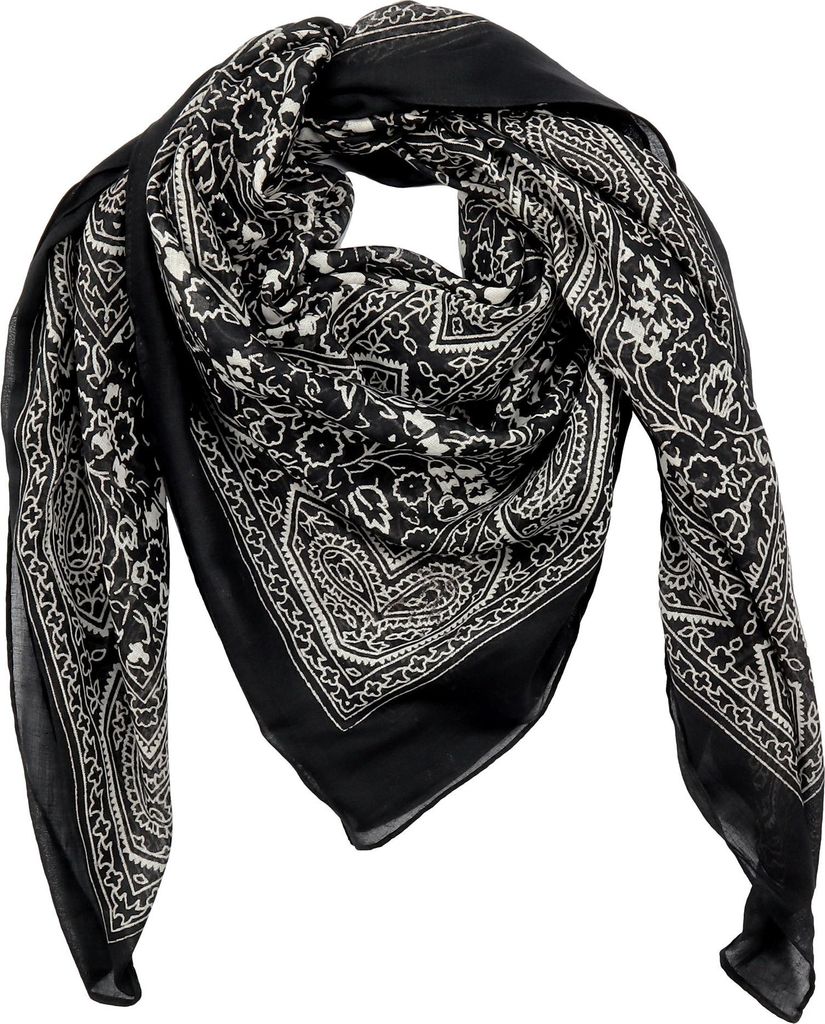 Baumwolltuch Indisches Muster 1 schwarz weiß Blumen weiß Produktbild 