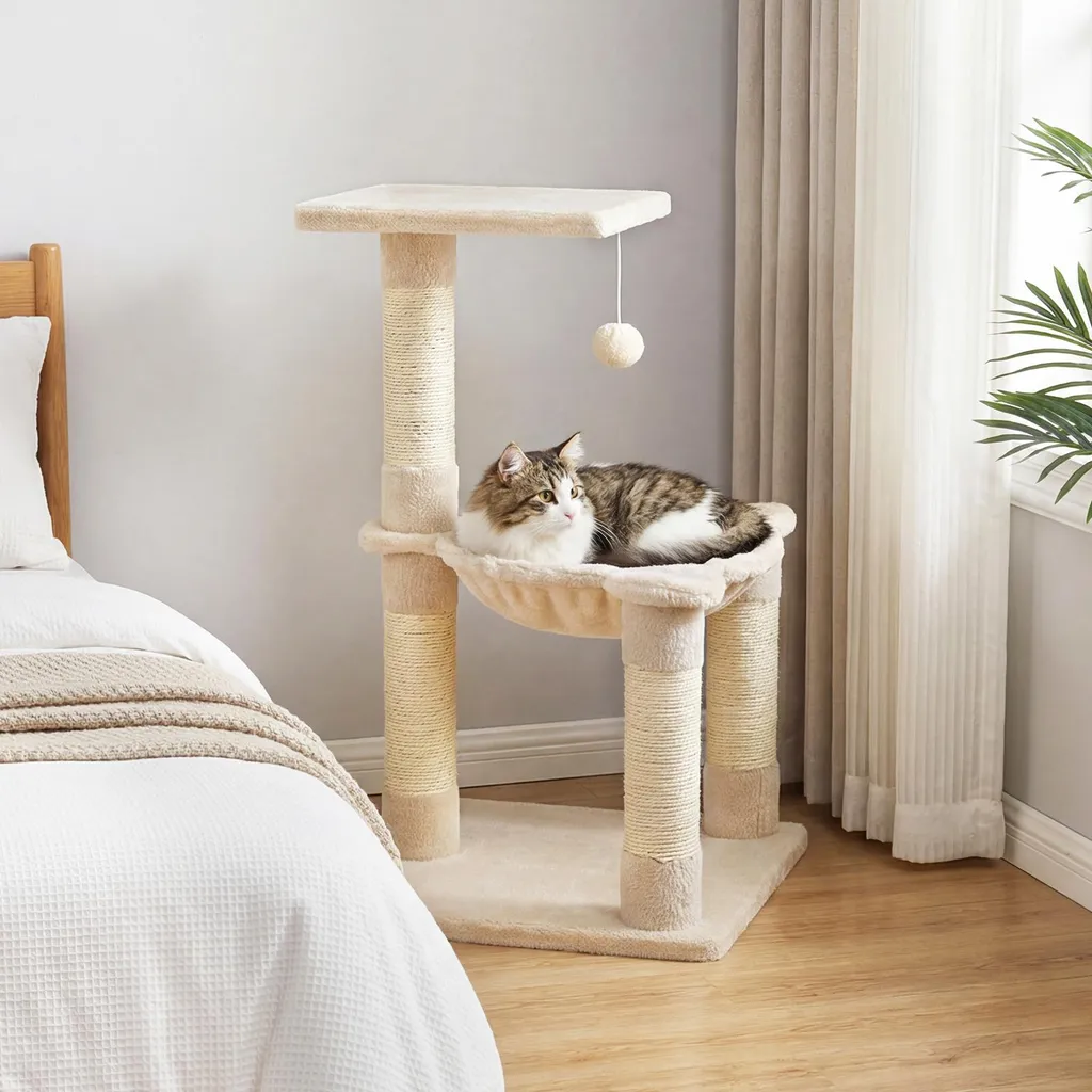 Arbre à chat anti-griffures mobilier avec poteau sisal et plateforme