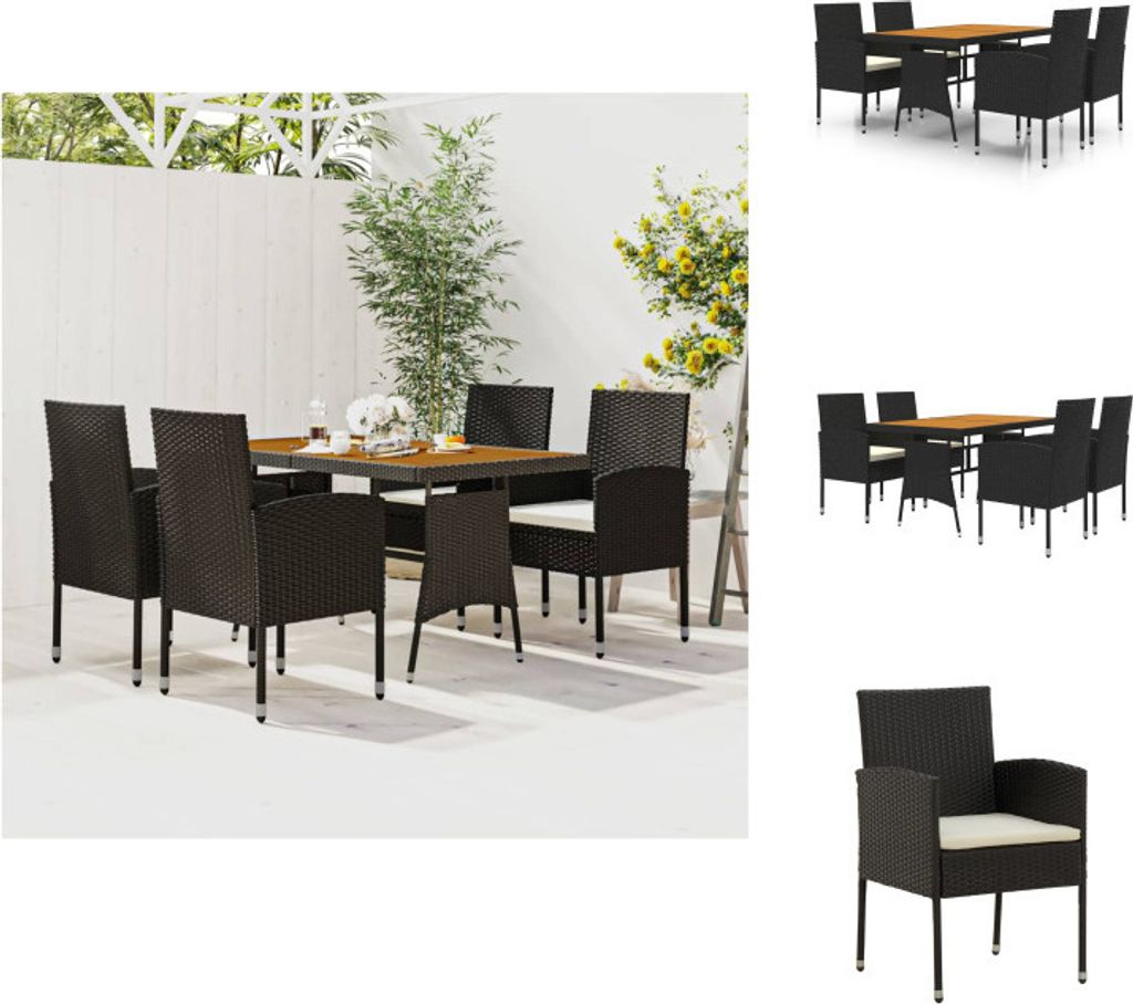 vidaXL 5-tlg. Garten-Essgruppe Poly Rattan Schwarz - Gartenmöbel-Sets