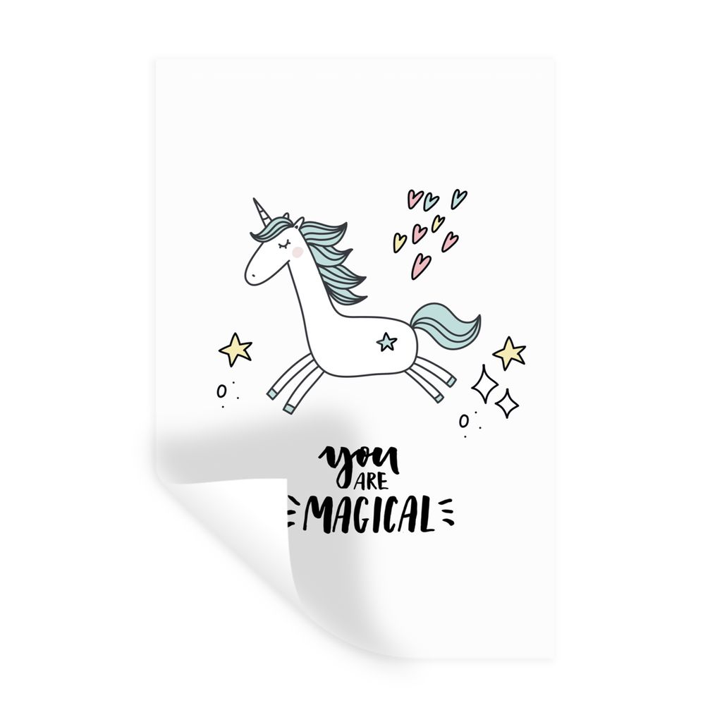 MuchoWow Wandtattoo Wandsticker Wandaufkleber Einhorn - Kinder - Zitate - Du bist magisch - Mädchen 80x120 cm Selbstklebend und Repositionierbar...