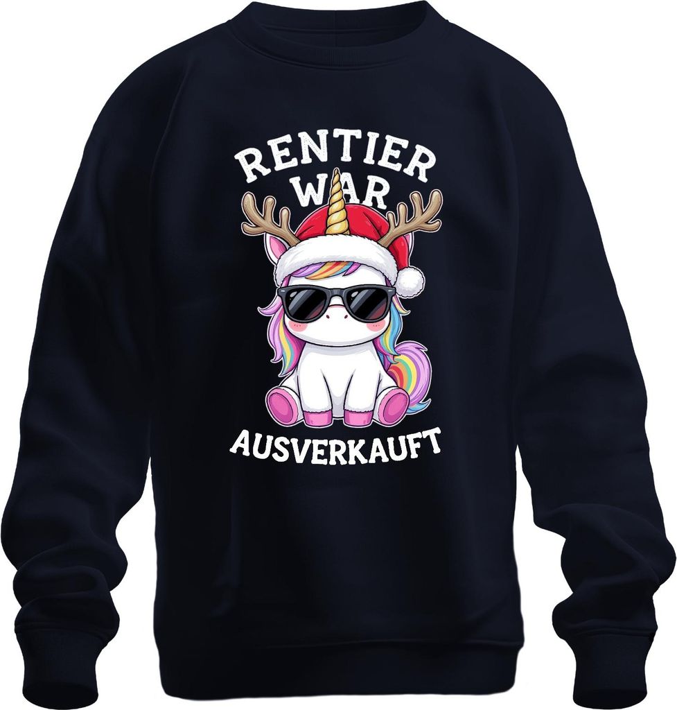 Rentier war t Einhorn Weihnachten lustig Regenbogen Uni Sweatshirt Pullover, Navy, M