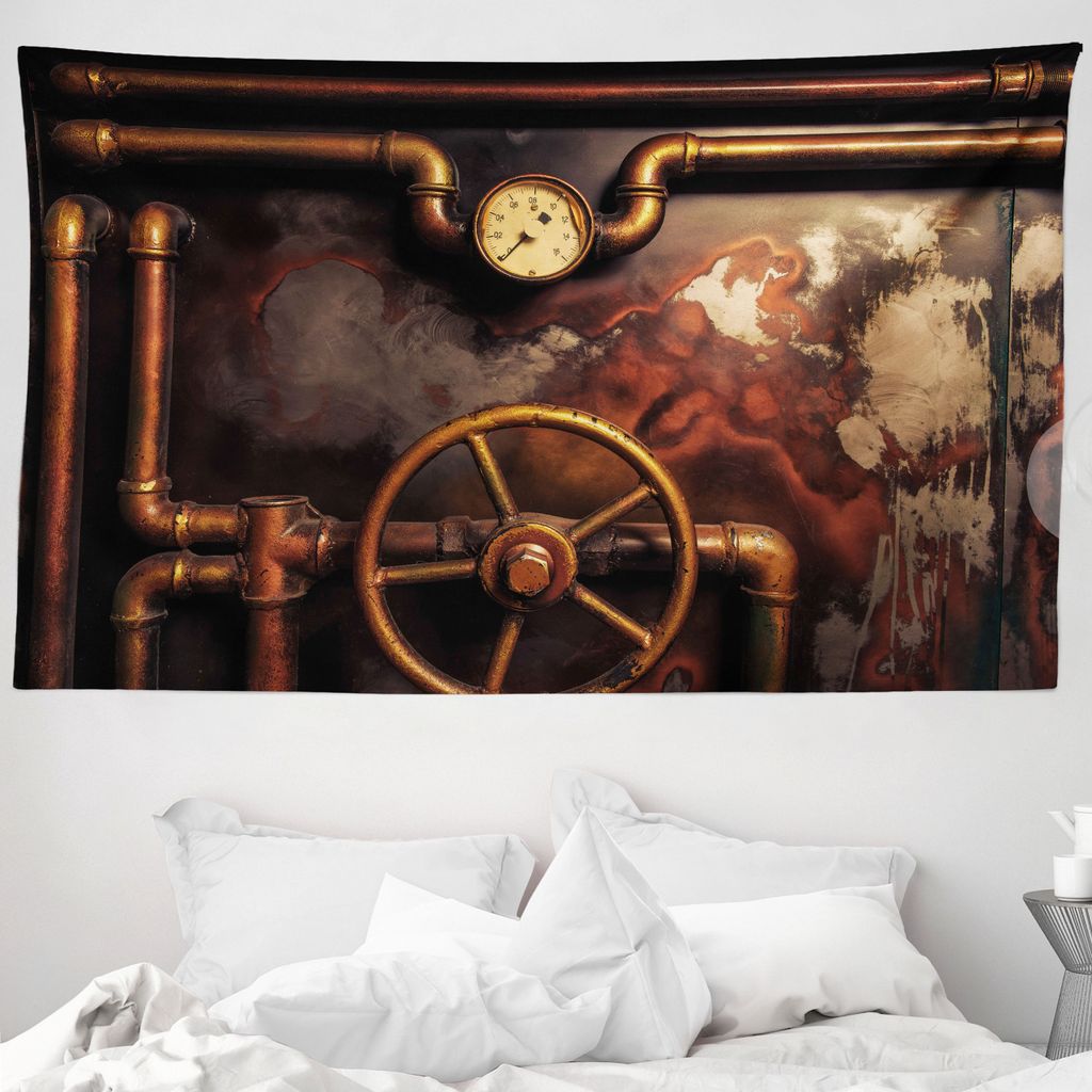 ABAKUHAUS industriell Wandteppich, Dampfleitungen aus Weiches Mikrofaser Stoff Waschbar ohne Verblassen Digitaldruck, 230 x 140 cm, Dark Orange Umber