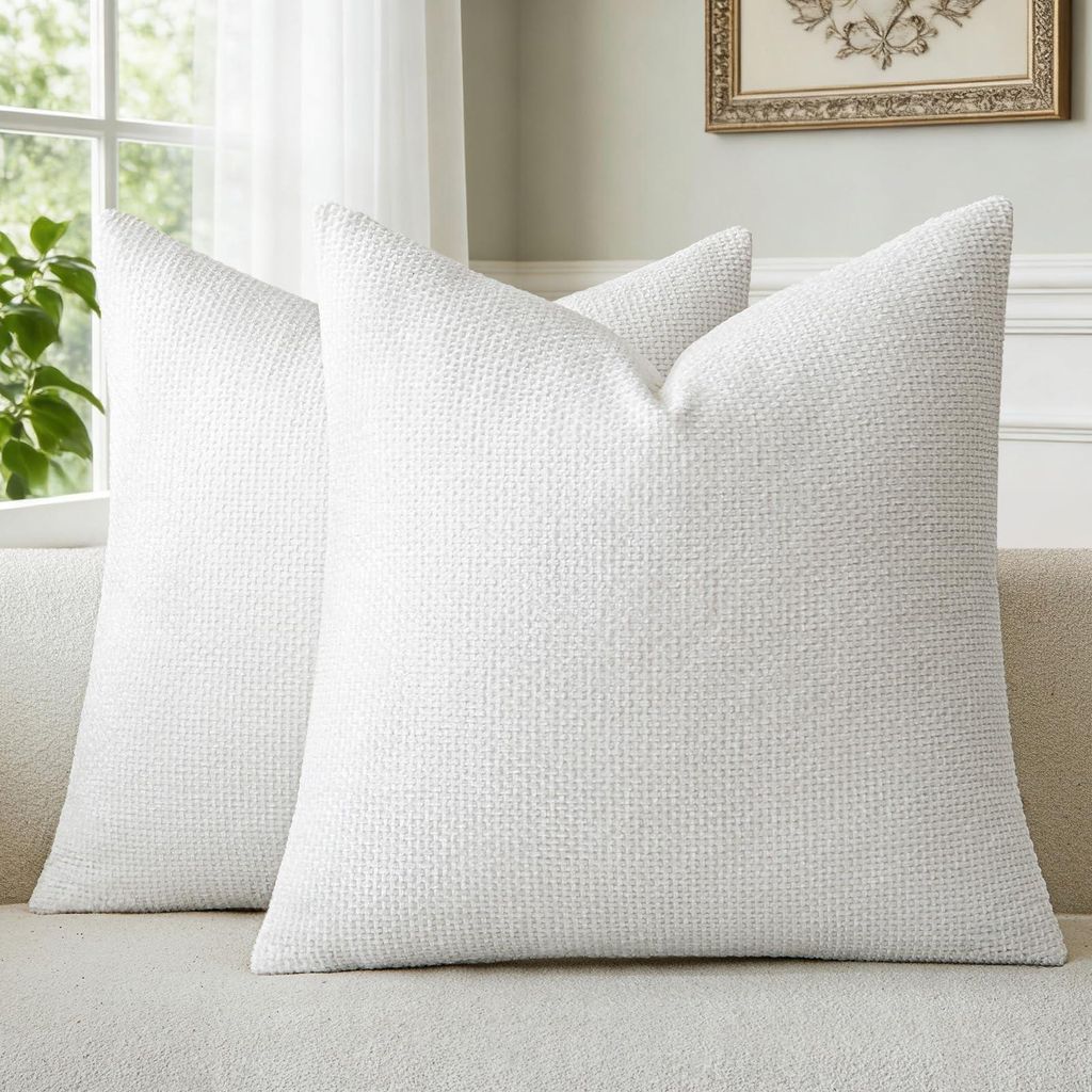 Set mit 2 Chenille-Kissenbezügen, Dekokissen, gemusterten Sofakissen, Zierkissen, Sofakissen, waschbar, flauschige Kissenbezüge für Sofa, Wohnzi...