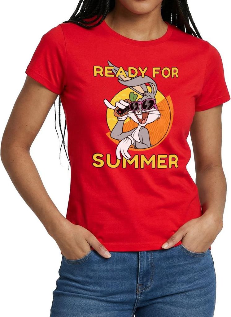Spreadshirt Looney Tunes Bugs Bunny Ready For Summer Sommer Frauen T-Shirt, L, Rot
