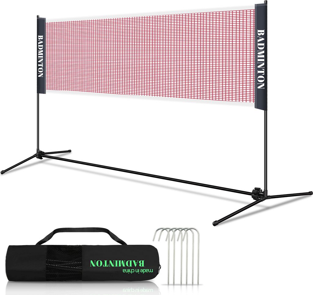 TolleTour Badmintonnetz Set, Faltbares Tennisnetz, Volleyballnetz mit Transporttasche, Höhenverstellbar, Indoor & Outdoor, Höhen 93-155 cm, 310 cm