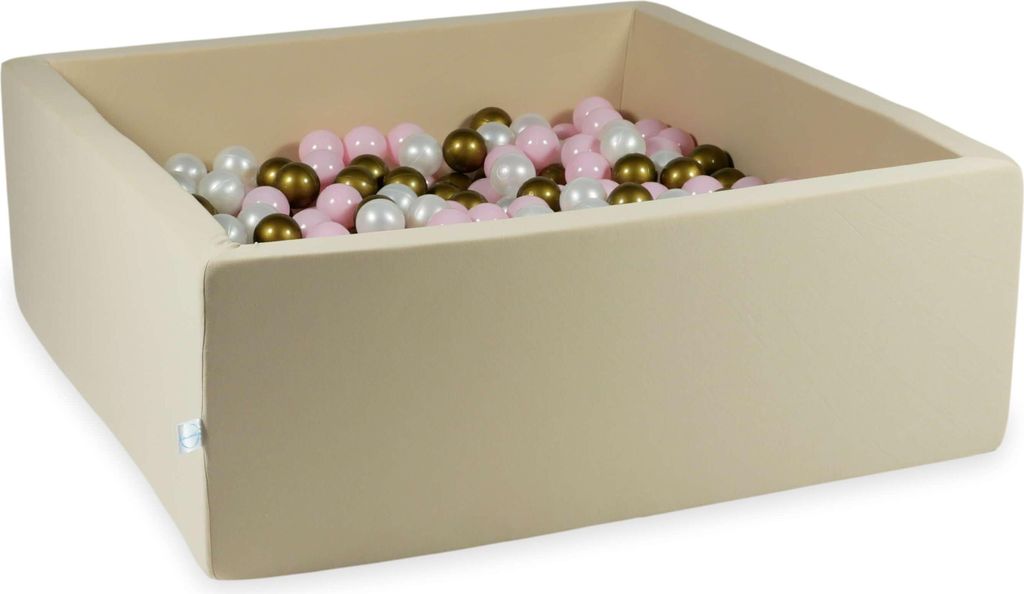 Trockenbecken 110x110x40 beige mit 600 Bällen: Perlmutt, Hellrosa, Altgold