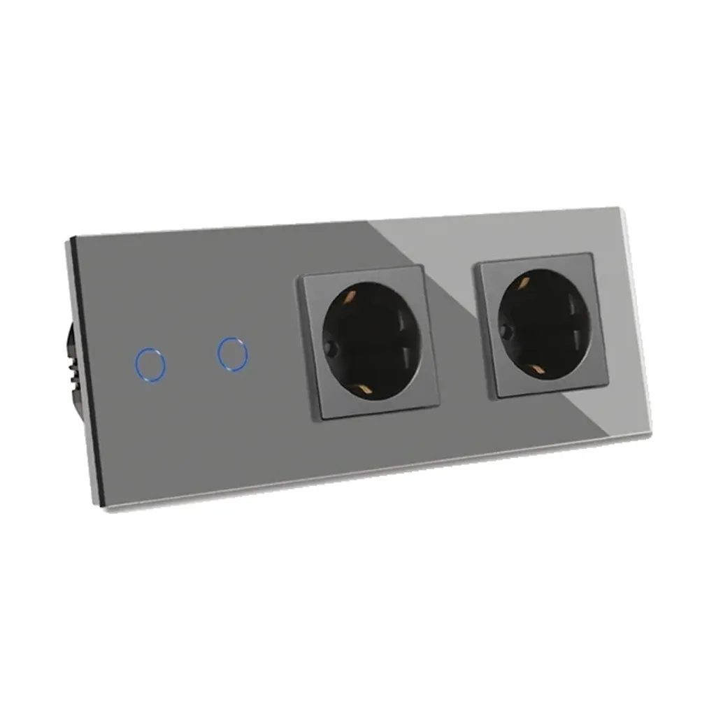 Prise murale combinée 2 ports secteur et prise internet RJ45 en verre