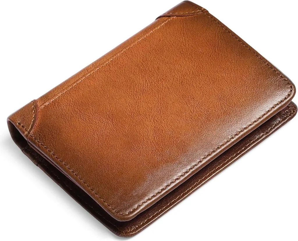 Porte-monnaie homme protection RFID en cuir véritable marron Slim Wallet