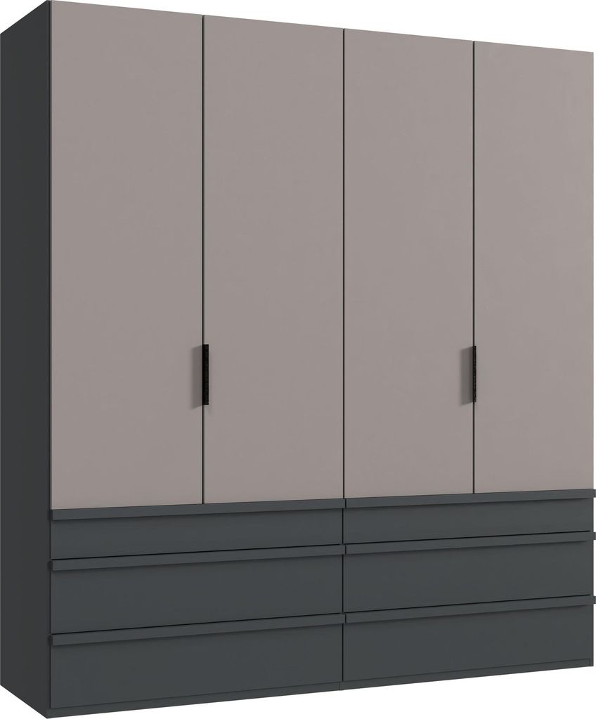 Falttürenschrank >OXFORD< in Saharagrau, Korpus Grafit - 200x216x58cm (BxHxT)