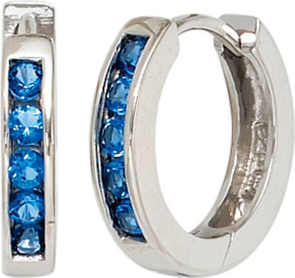 JOBO Creolen 925 Sterling Silber rhodiniert 10 Zirkonia blau Ohrringe