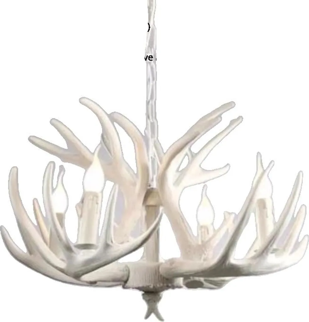Plafonnier suspension design bois de cerf - Luminaire blanc chic 4 feux