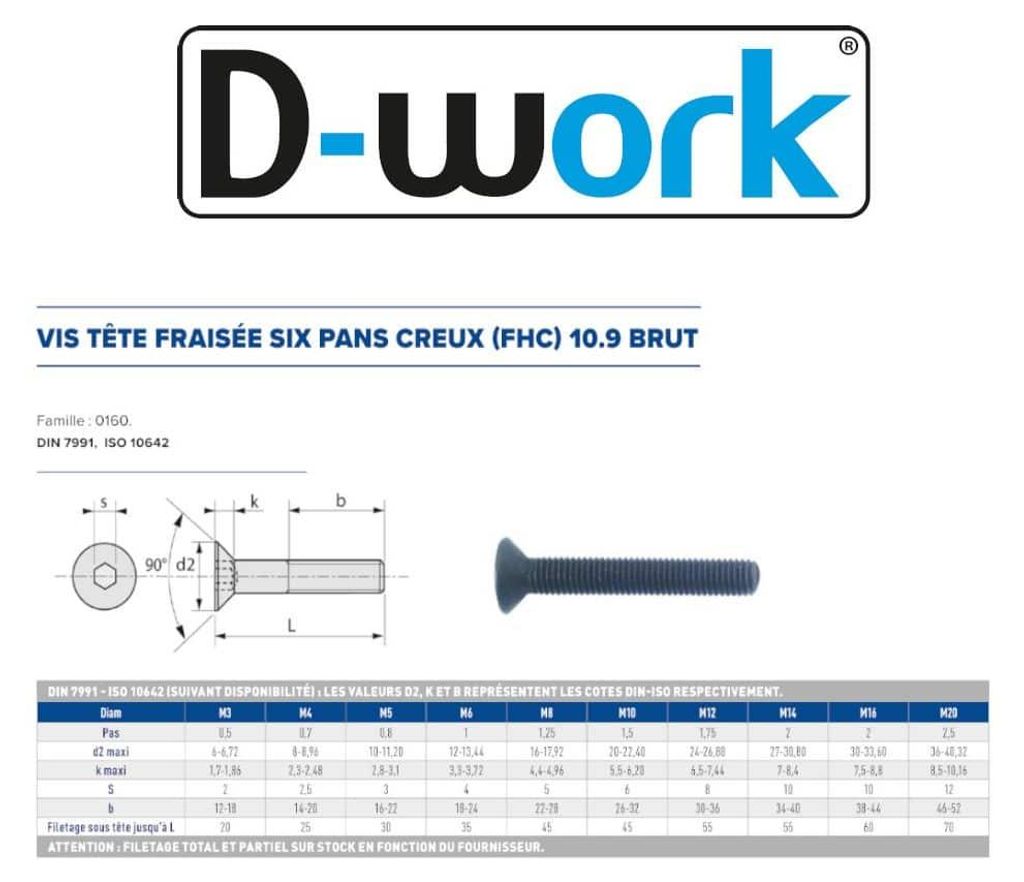 200 Vis Métaux Tête Fraisée 6 Pans Creux F/Total FHC 5 x 16 Image du produit 