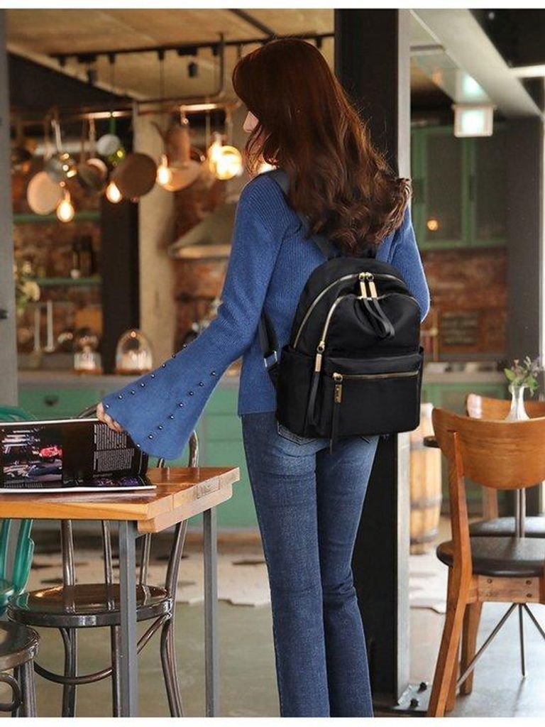 Schwarze Damen-Tasche, vielseitige Tasche aus Oxford-Stoff, kleine bequeme Reisetasche für Damen