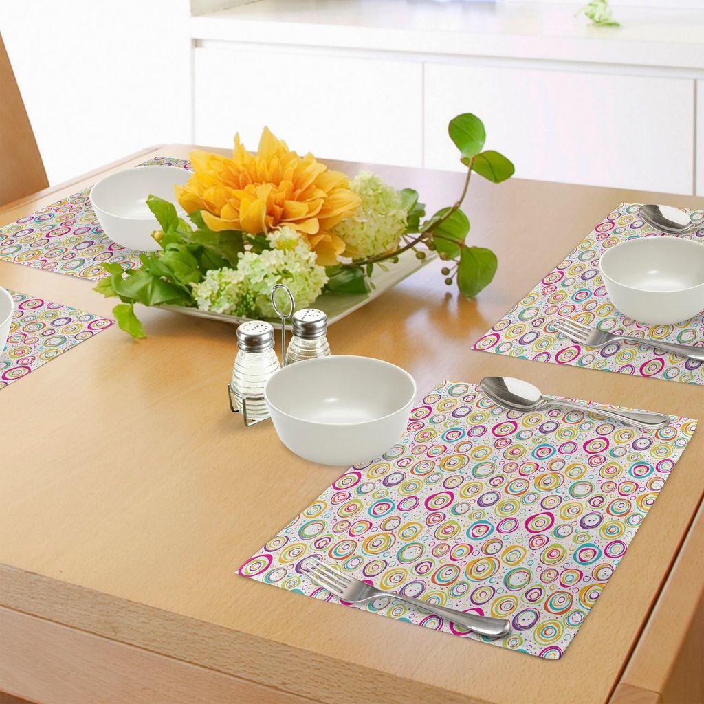 ABAKUHAUS Abstrakt Platzmatten, Muster mit Kreisen und Punkten Bubble Rings Spotted Springtime Genuss Thema, Tiscjdeco aus Farbfesten Stoff für da...
