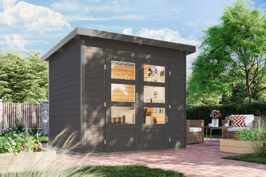 Karibu Gartenhaus Hybridhaus Metall Pluto 2 terragrau Metall graualuminium 240x200x219 cm