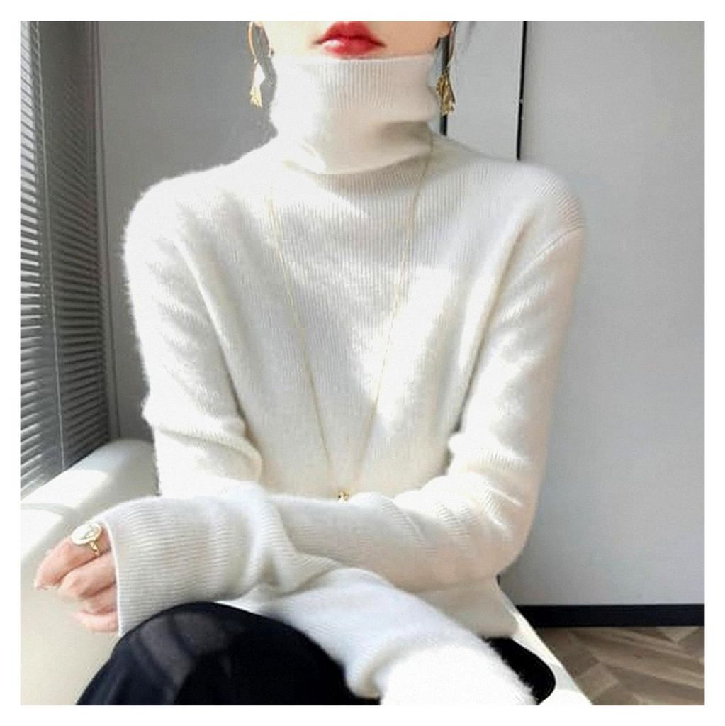 Damen Rollkragenpullover Einfarbig Rundhals Strickpullover Winterpullover aus Kaschmir