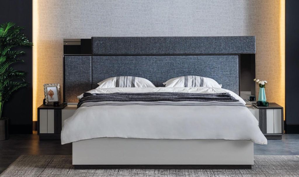 Graues Luxus Schlafzimmer Bett Textil Möbel Betgestell Modern Holz Neu