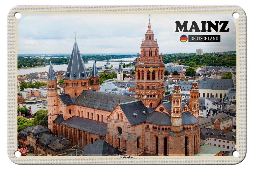 Blechschild Städte Mainz Kaiserdom Kirche Christentum 18x12cm Schild