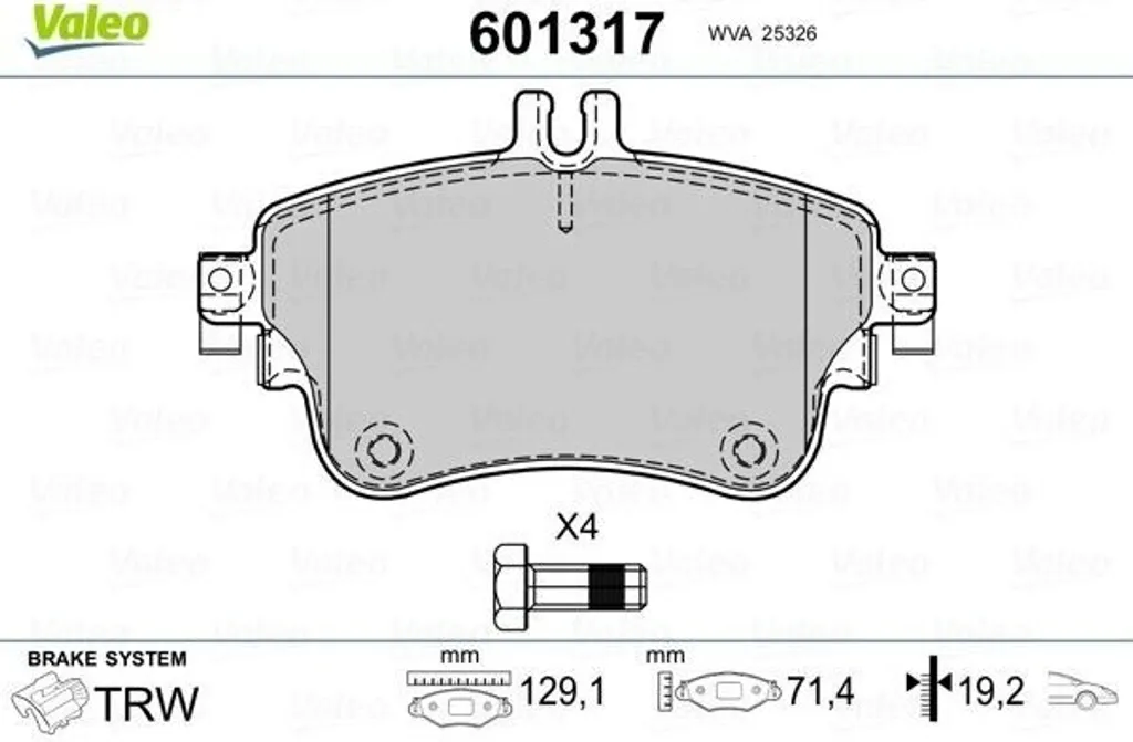 Jeu de plaquettes de frein avant pour Mercedes W176 et W246 Valeo 601317