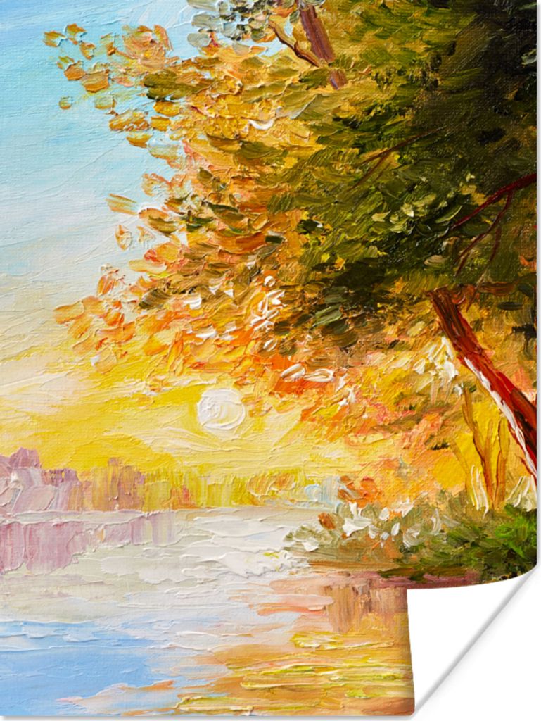 MuchoWow Poster Natur - Malerei - Baum - Wasser 30x40 cm - Wandplakat - Poster Kinderzimmer