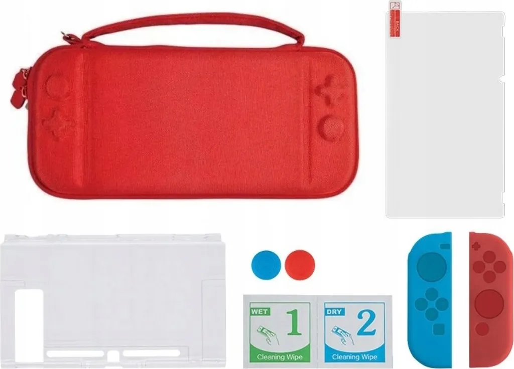Coque Rigide Nintendo Switch Rouge avec Protection Écran Verre Trempé