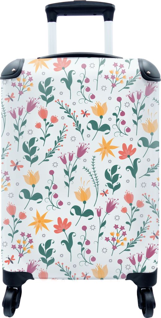 MuchoWow MuchoWow Koffer Handgepäck Trolley Rollkoffer Kleine Reisekoffer mit 4 Rollen - Muster - Blumen - Blätter - Cabin Size < 55x40x23 cm...