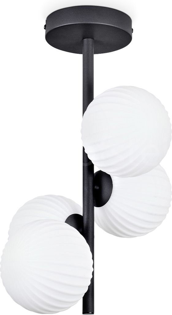 Isorella Deckenlampe aus Metall/Riffelglas in Schwarz/Weiß