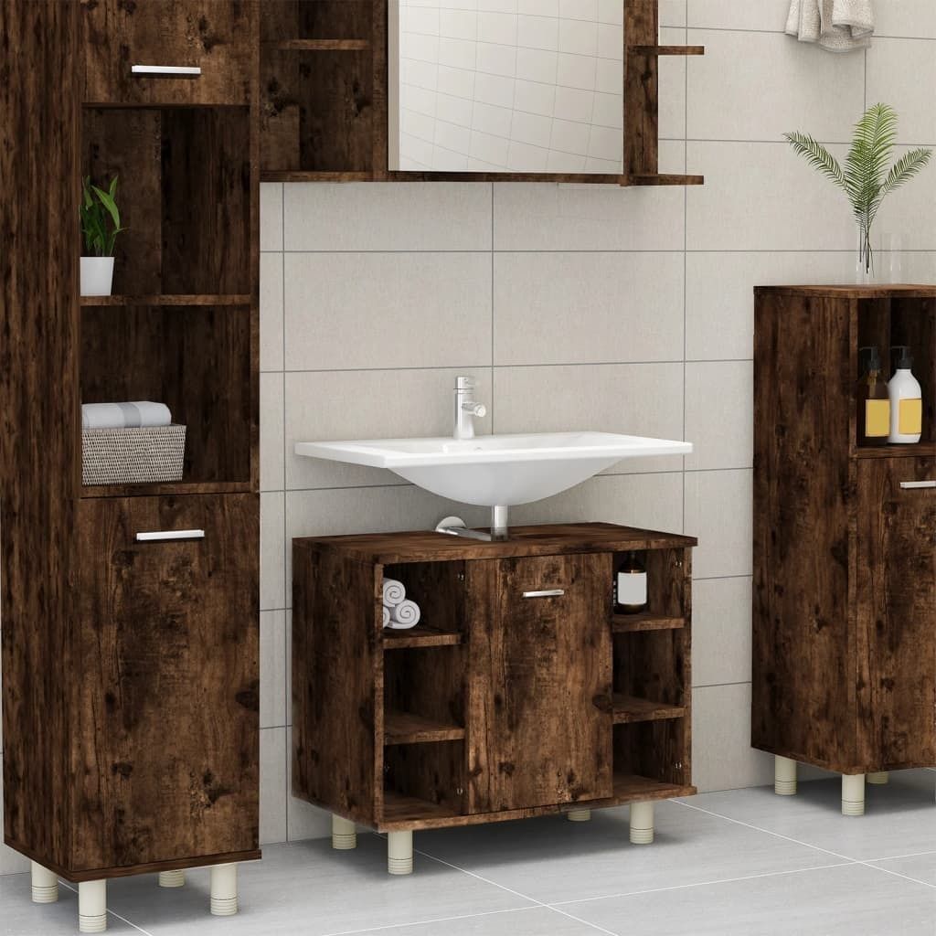 Möbel Badschrank Räuchereiche 60x32x53,5 cm Holzwerkstoff - Badezimmer 826372