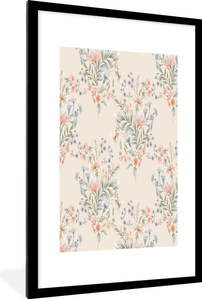 MuchoWow MuchoWow Gerahmtes Poster Blumen - Rosa - Blätter 60x90 cm - Poster mit zchwarzem Bilderrahmen - Dekoration - Wandposter Wohnzimmer -...