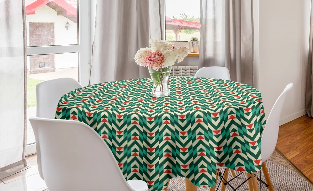 ABAKUHAUS Tovaglia geometrica rotonda, strisce e rombi, tovaglia circolare per sala da pranzo, decorazione cucina, 150 cm, Fern Green Vermilion