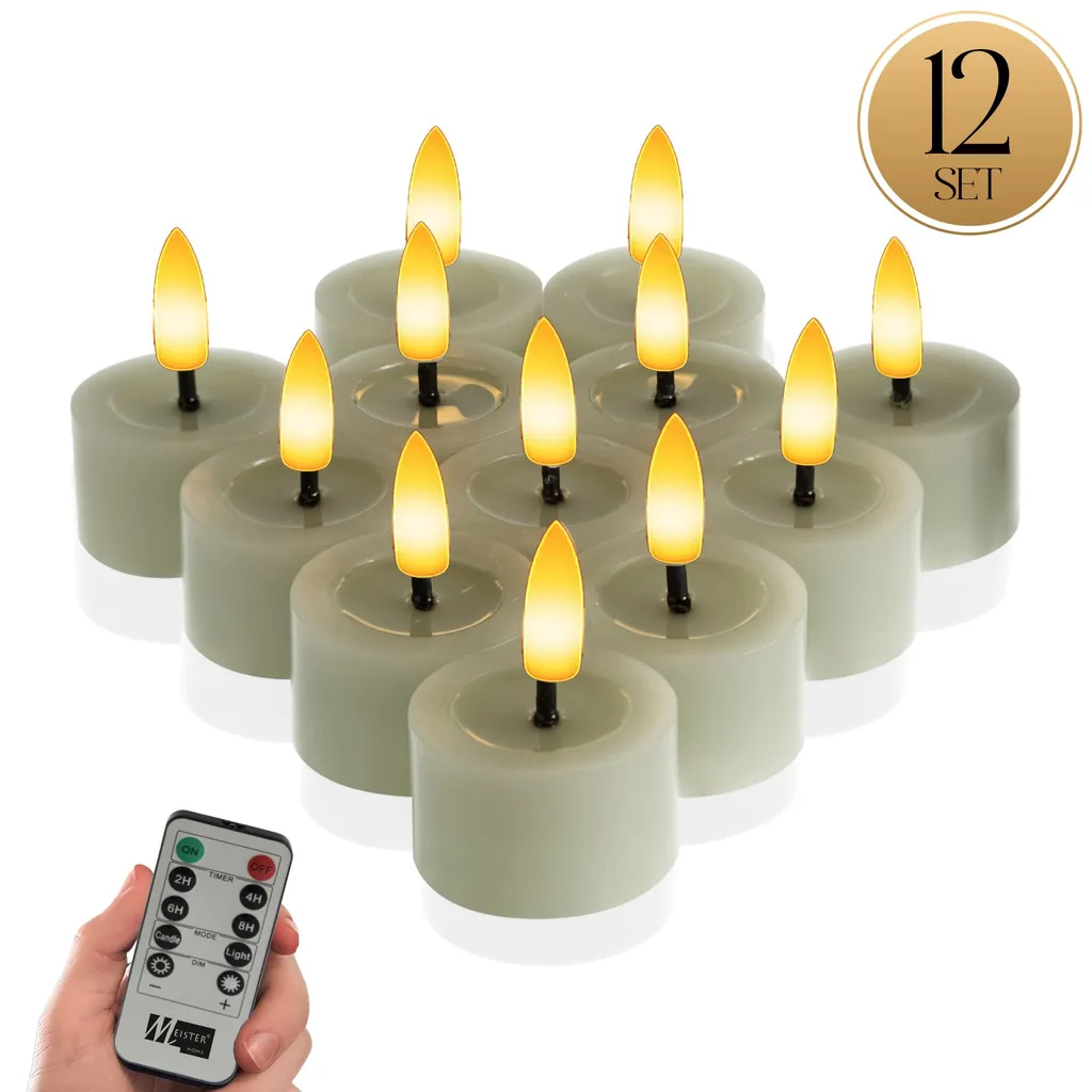 12 Candele LED Meisterhome® Sicure per Bambini | Effetto Cera Salvia