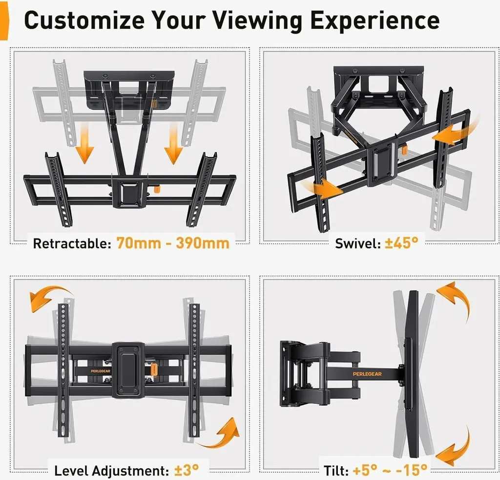 Support TV Mural Inclinable et Pivotant pour Grand Écran LED et LCD