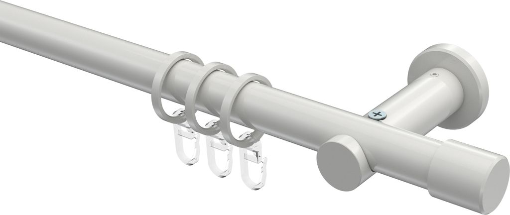 Interdeco Gardinenstange / Vorhangstange Weiß, Typ Platon Santo (Kappe), 20 mm Ø 1-läufig, 180 cm