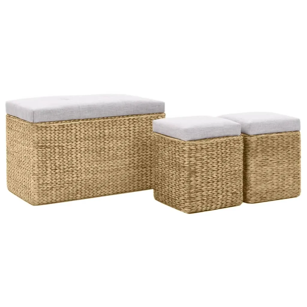 Banc d'entrée avec Poufs Gris pour Ranger et s'Asseoir - Jonc de Mer Chic