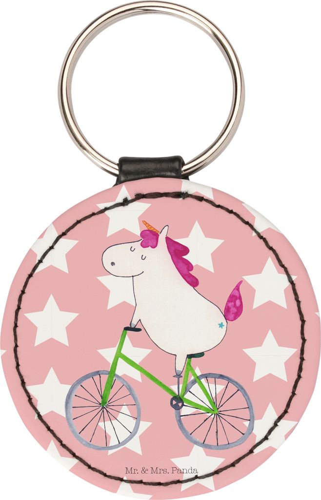 Mr. & Mrs. Panda Anhänger Einhorn Radfahrer - Rot Pastell - Geschenk, Schlüsselanhänger, Taschenanhänger, klein, Radfahren, kleiner, Bike, Lieb...