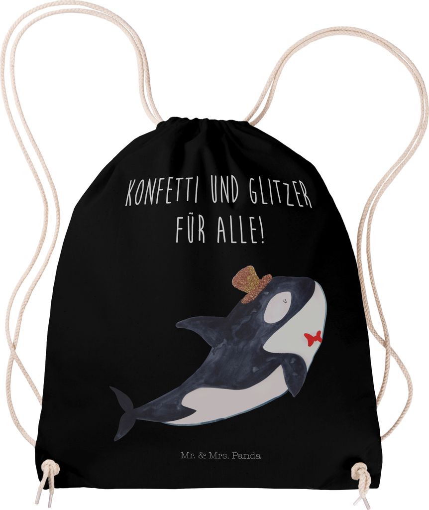 Mr. & Mrs. Panda gym tasche Orca Zylinder - Schwarz - Geschenk, sporttasche klein, Stoffbeutel, Rucksackbeutel, Jutebeutel, wander rucksack, Glück...
