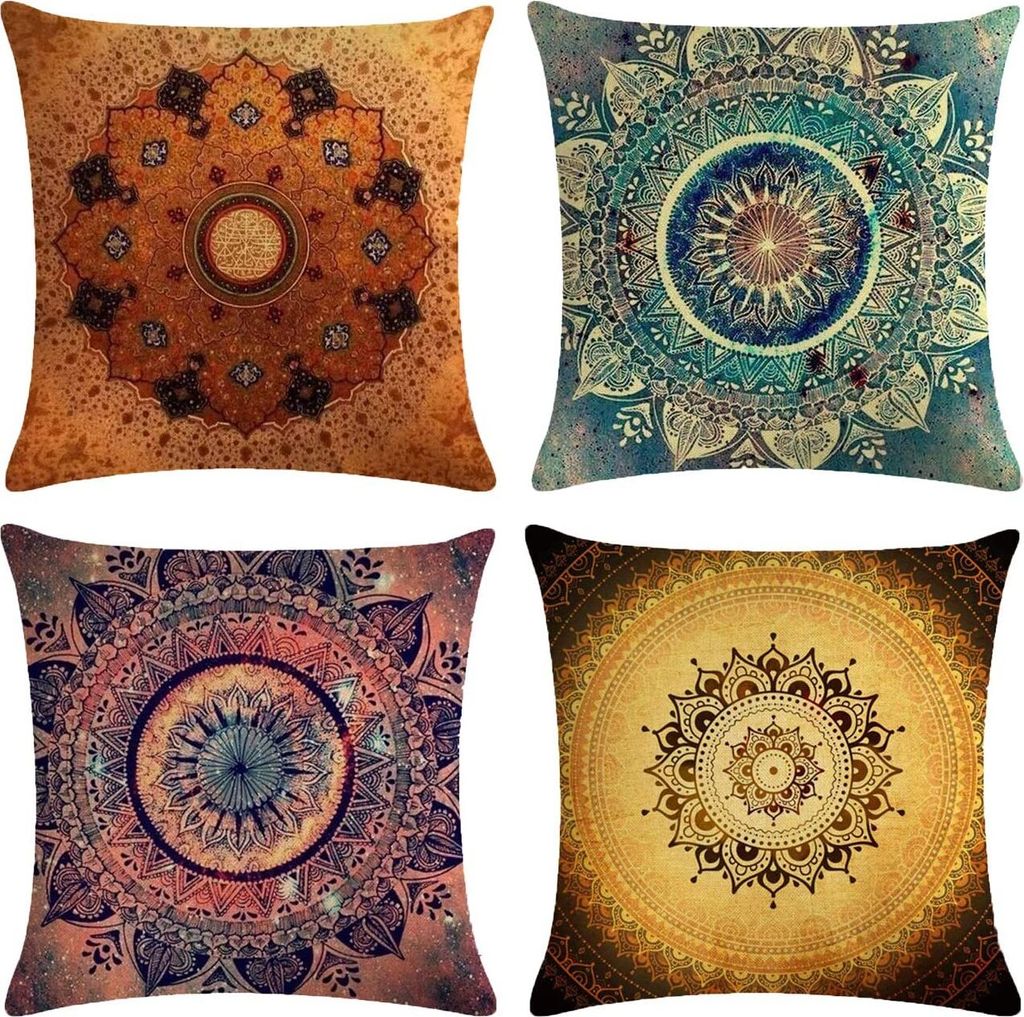 4er Set Dekorativ Kissenbezug Mandala Muster 45 x 45cm Sofa Produktbild 