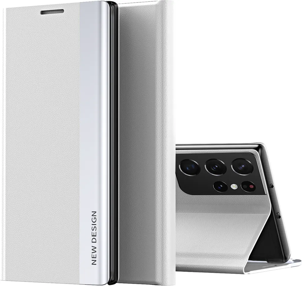 Galaxy S21 Ultra Case, LaimTop Finto cuoio Magnetic Flip Stand Case per Samsung Galaxy S21 Ultra 5G Bianco