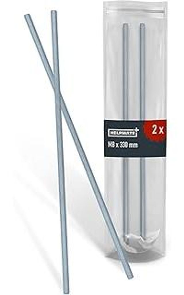 HELPMATE – Gewindestange M8 x 330 mm aus verzinktem Stahl – 2 Stück Gewindestab mit metrischem Vollgewinde – Gewindestift mit Festigkeitskla...