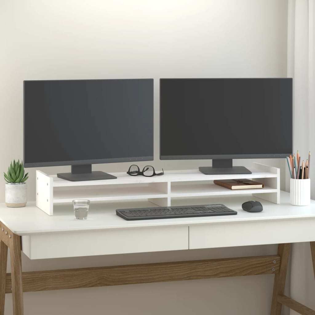 "im Angebot" Monitorständer Weiß 100x27x15 cm Massivholz Kiefer - Monitorständer CC21119