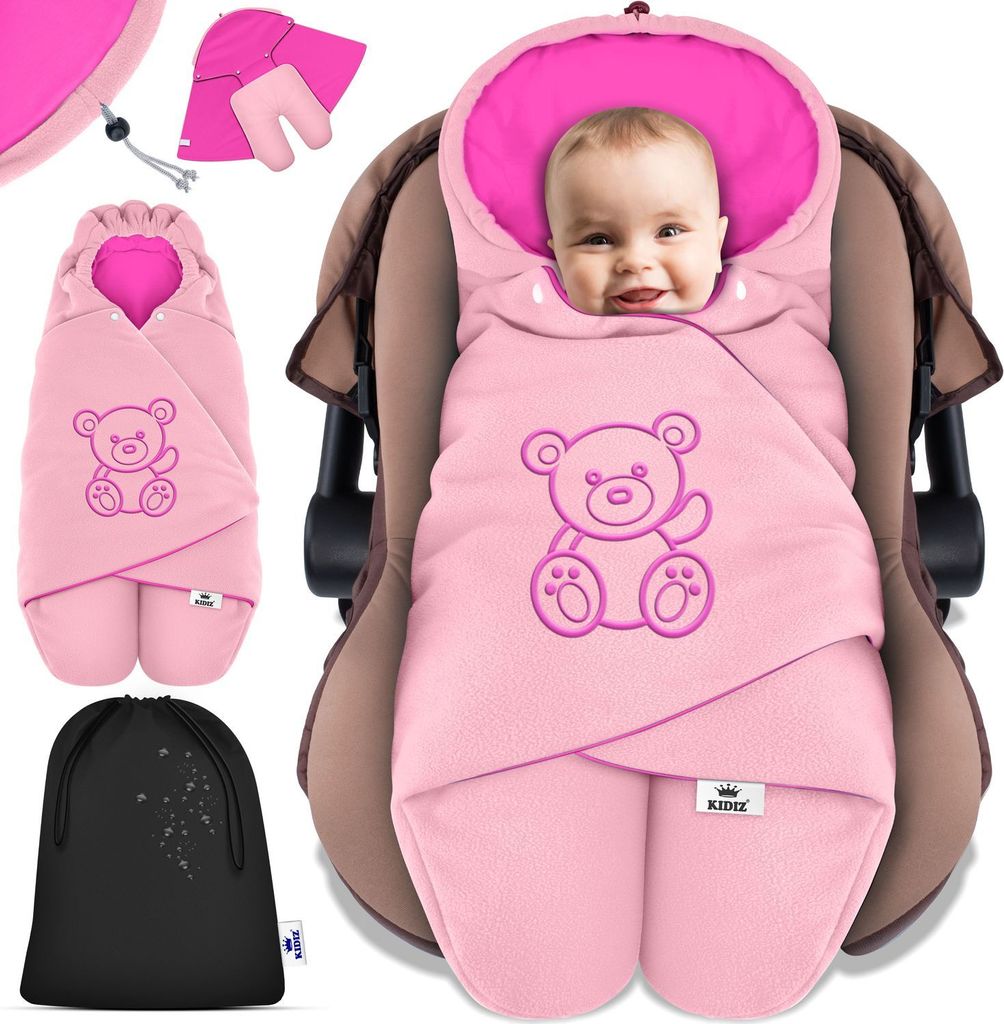 KIDIZ Baby Einschlagdecke Babyschale Winter Herbst Babydecke mit Kapuze & Tasche Universal Fußsack kompatibel mit Maxi-Cosi, Römer, Buggy, Kind...