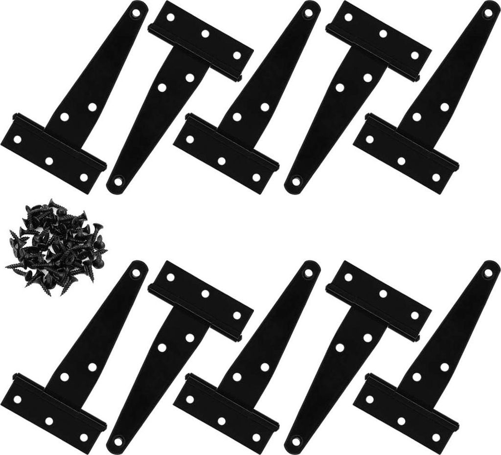 4 "T-Strap Licht Duty Scharnier - Tür- und Tor-Scharnier Schwarz - Rostfreies Eisen - Inklusive 60 schwarze Schrauben