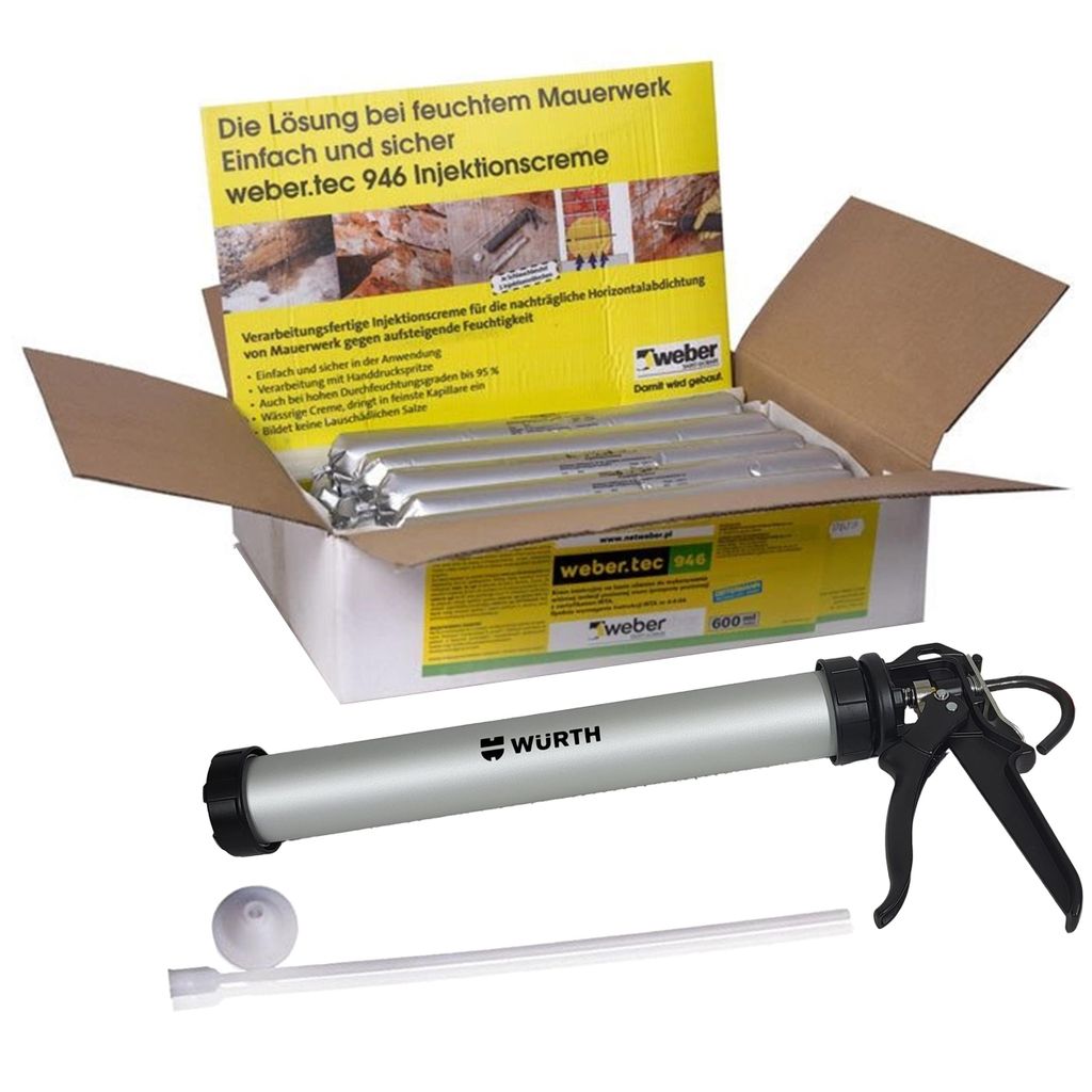 Weber.Tec 946 Injektionscreme 12x600ml Horizontalsperre + Handdruckspritze