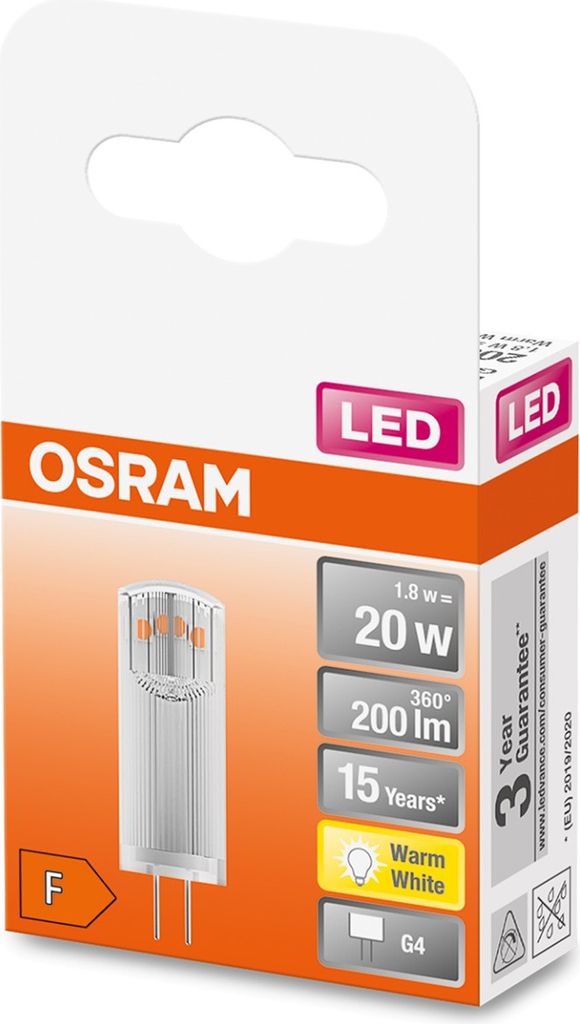 Osram STAR, 1,8 W, 20 W, G4, 200 lm, 15000 h, Teplá biela Obrázok produktu 