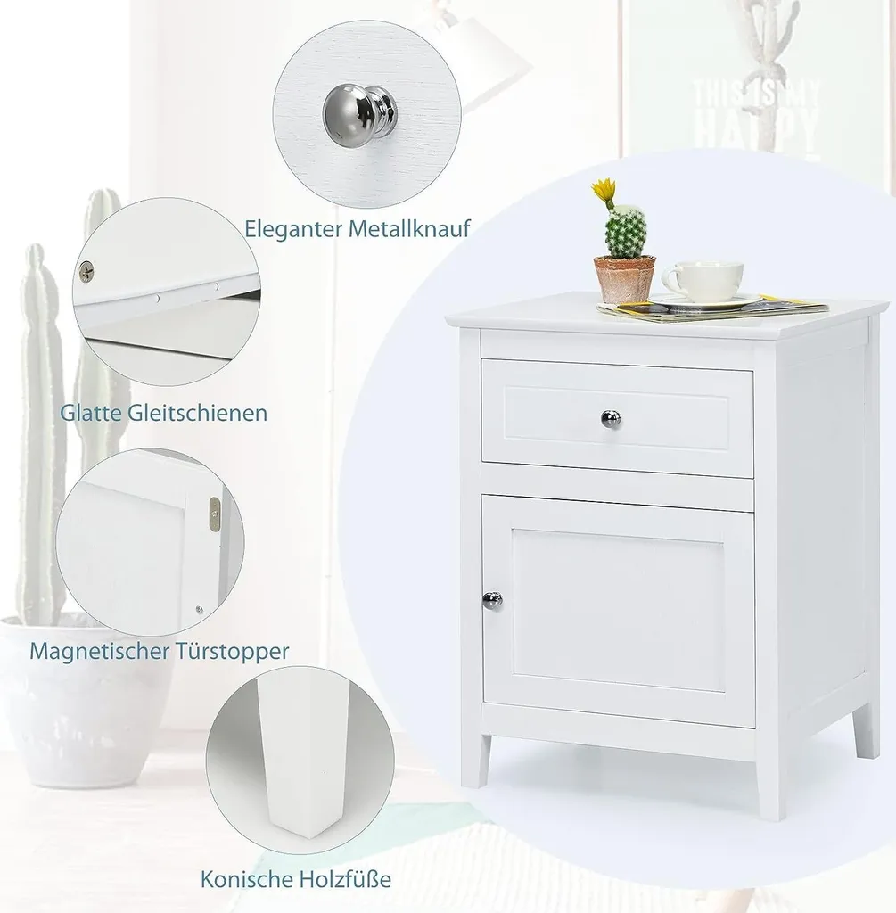 Table de Chevet Blanche Lot de 2 Petits Meubles de Rangement Lit - 5