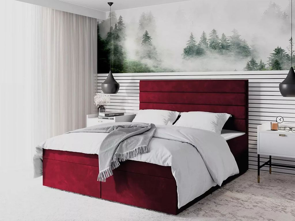 Modernes Polsterbett 180x200 MAHERA mit Stauraum - rot