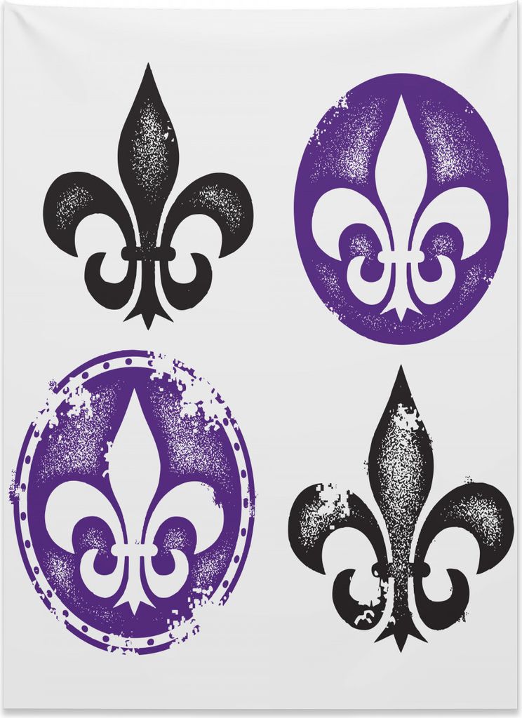 Abakuhaus Fleur De Lis Wandteppich, Vintage Blumenkunst aus Weiches Mikrofaser Stoff Kein Verblassen Klare Farben Waschbar, 110 x 150 cm, Lila Schwarz
