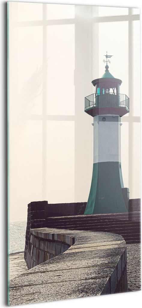 Designer Glasbild - Wandbild - Glas Bild - 50x100 cm - Leuchtturm In Der Ostsee