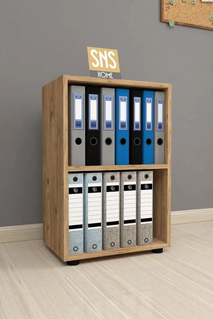 Bibliothèque basse 2 tablettes aspect pin pour optimiser votre bureau - 3